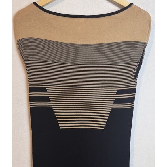 Leon Max Limited Edition Black & Tan Striped Asymmetric Hem Shift Dress Medium - Picture 4 of 8